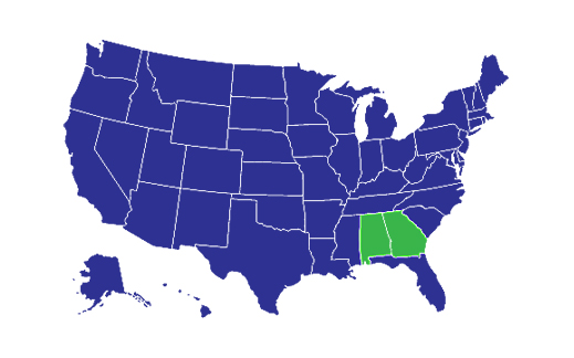 USA Map with Alabama and Georgia highlighted