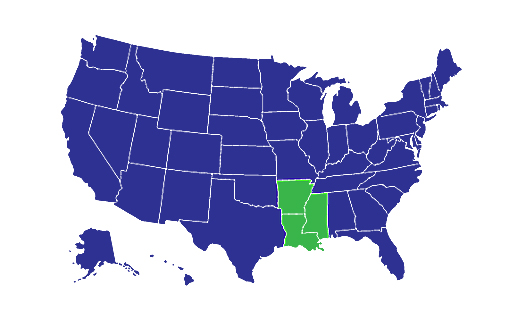 USA Map with Louisiana, Arkansas, Mississippi highlighted