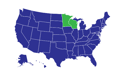 USA Map with Minnesota, Wisconsin highlighted