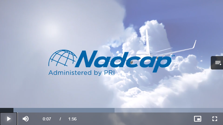 Opening screen of the introductory video of the Nadcap Video Library with an airplane flying through clouds