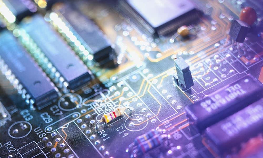 purple and blue circuit board