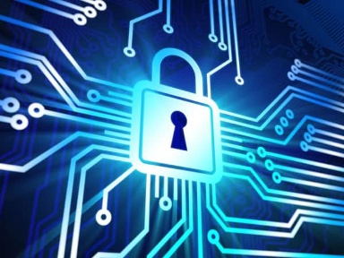 digital lock in front of a digitized background representing digital security