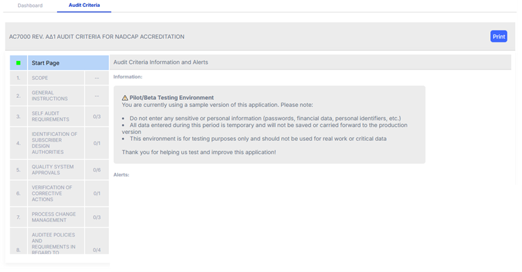 audit form in system screenshot